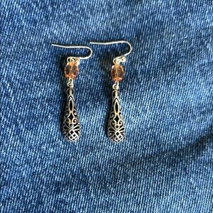 Elegant Silver and Orange Dangle Earrings